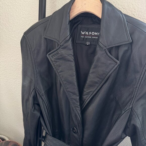 Vintage Wilson's Leather Belted Black Leather Jacket Size Medium - Picture 3 of 6
